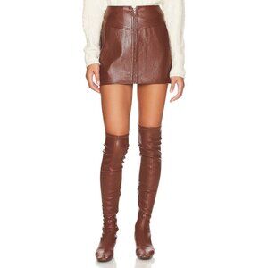 ASTR The Label Tracy Vegan Mini Skirt in Brown Small Womens Faux Leather